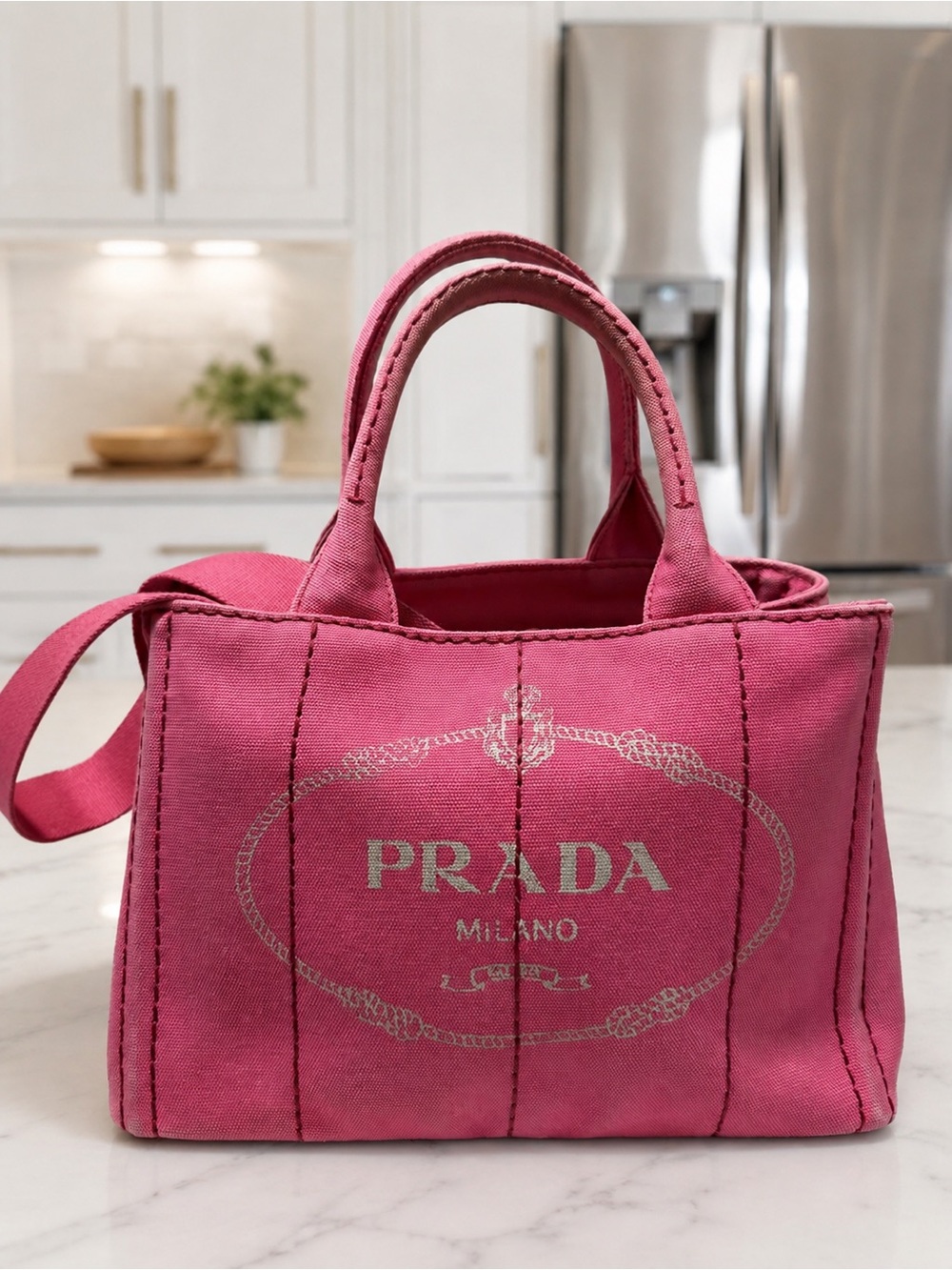 Prada Pink Canvas Tote with Logo